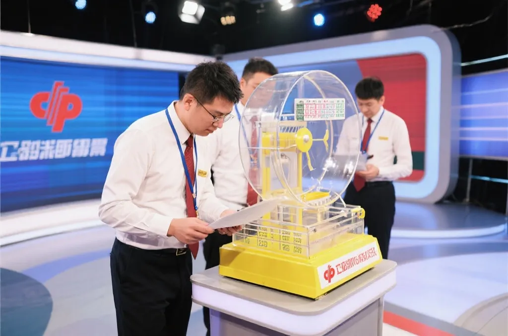 彩票开奖现场气氛紧张,工作人员认真核对数据